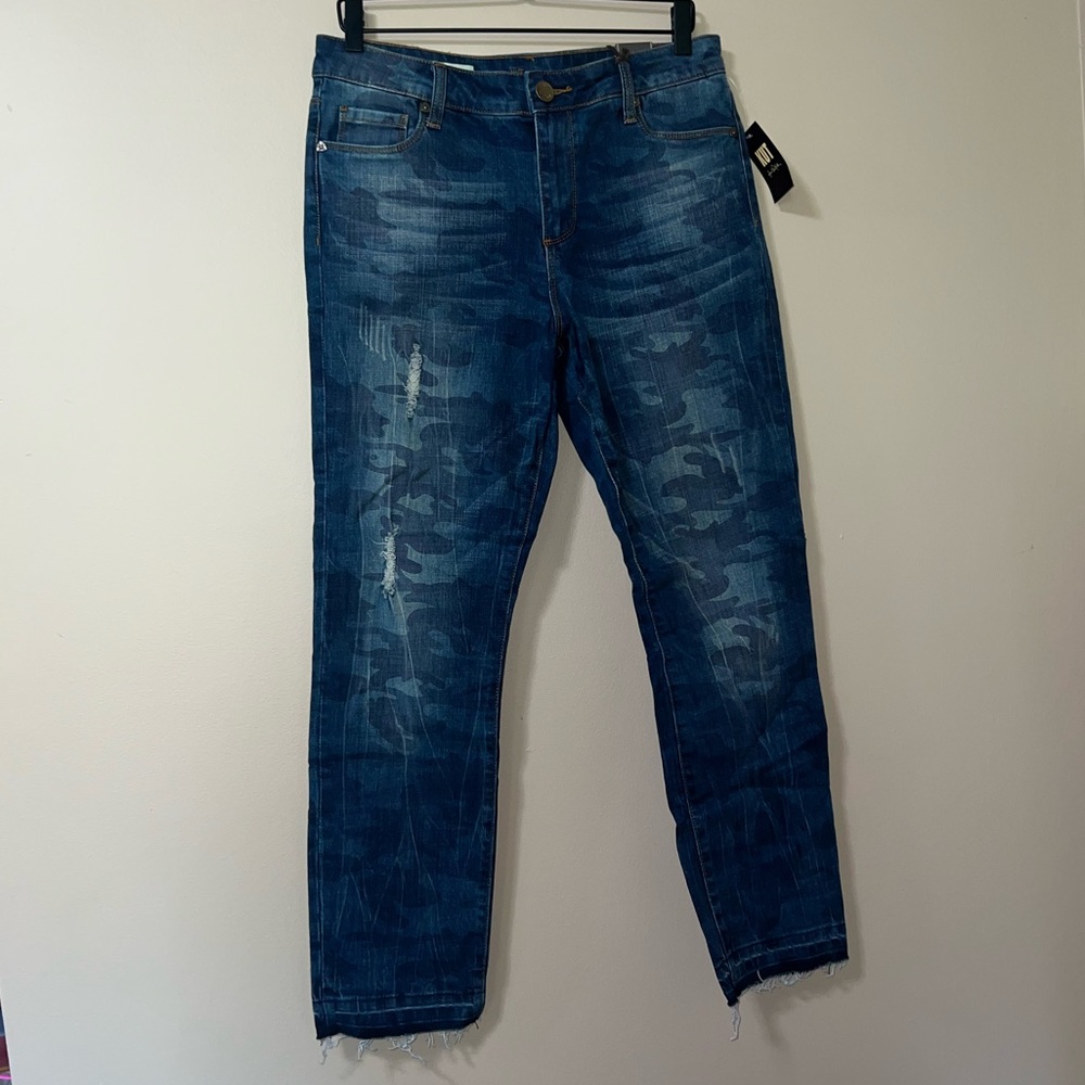Kut from the Kloth Reese Ankle Straight Leg Size 10 Dark Blue Washed/Camo